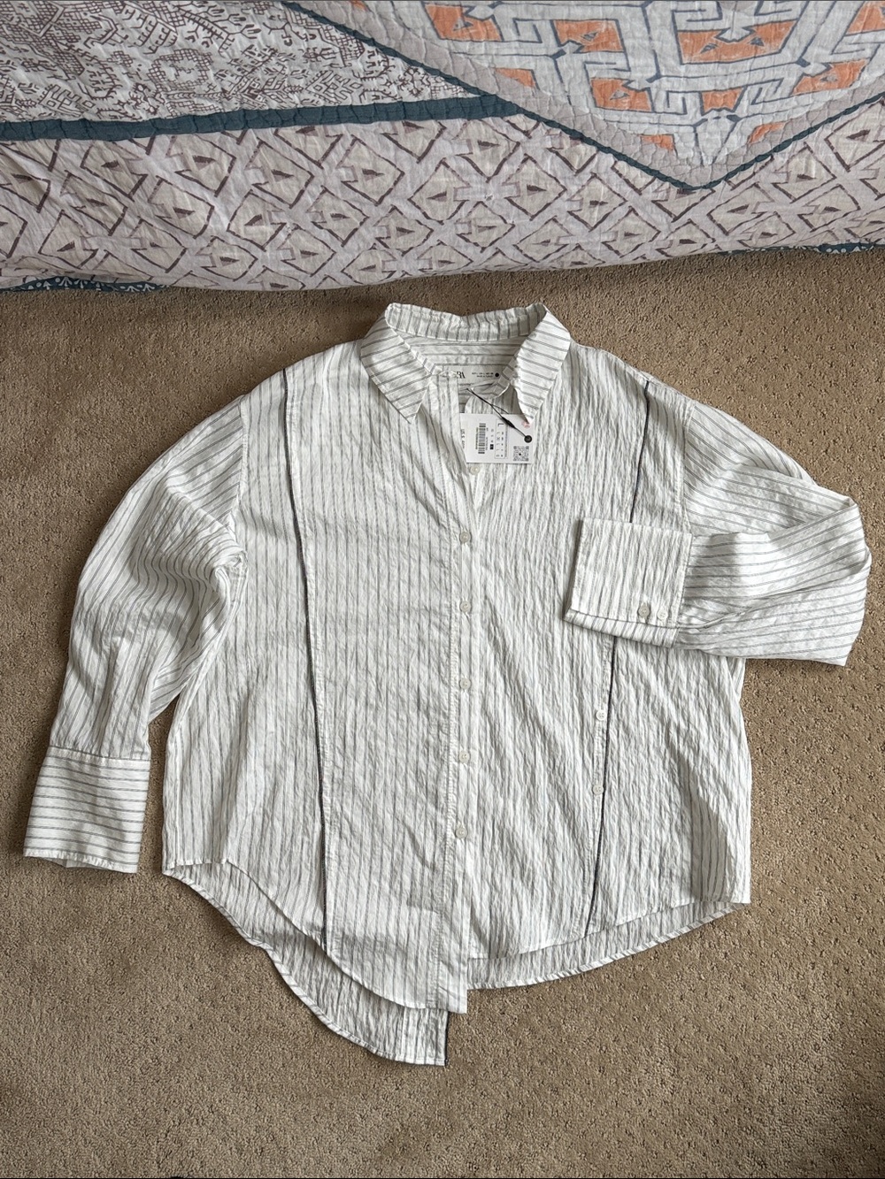 *NWT*Zara ZW Collection Multi-Positional LS Striped Shirt, White w/Striped, Sz L